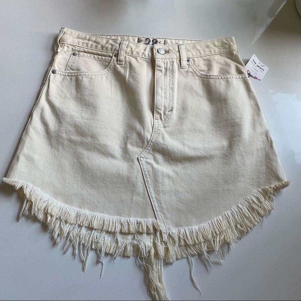 FREE PEOPLE ~ NWT Cream Distressed Mini Skirt - Picture 4 of 7
